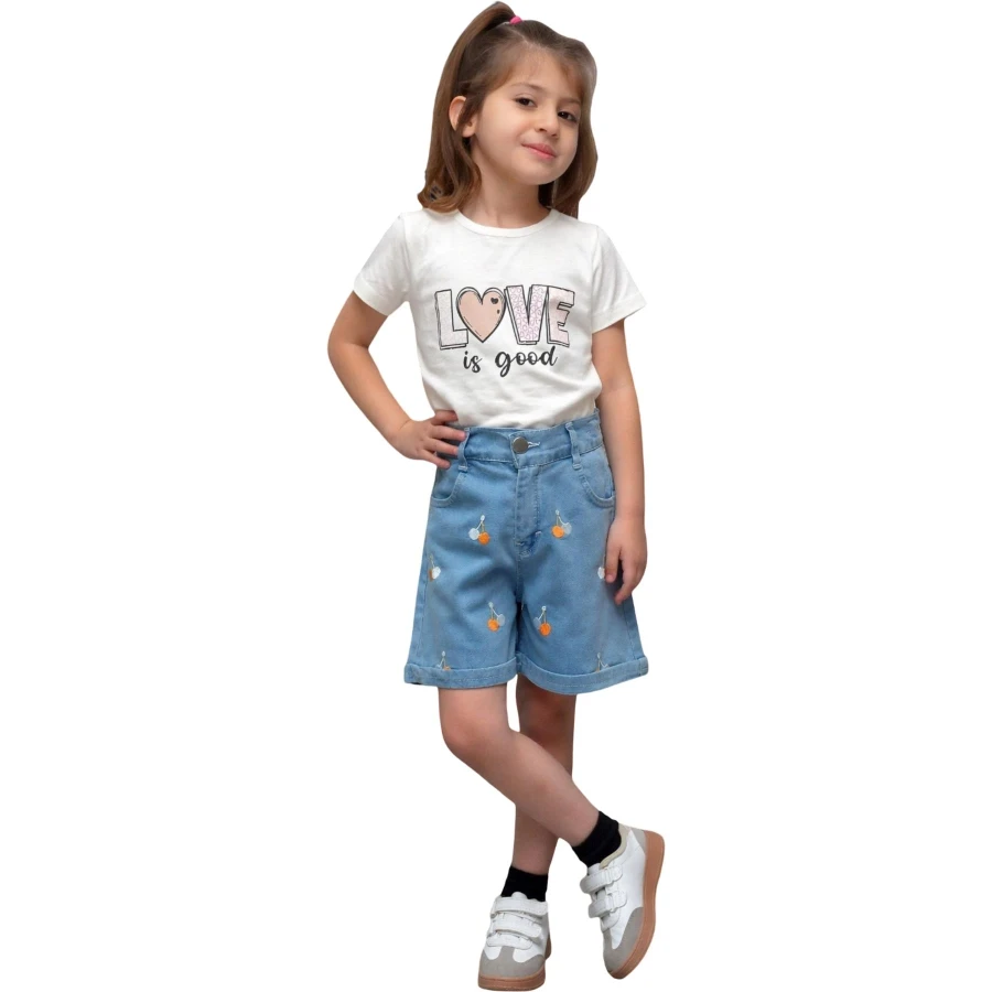 KIZ ÇOÇUK KOT ŞORT YENİ VİŞNE  5Y,7Y,9Y,11Y,13Y Kız