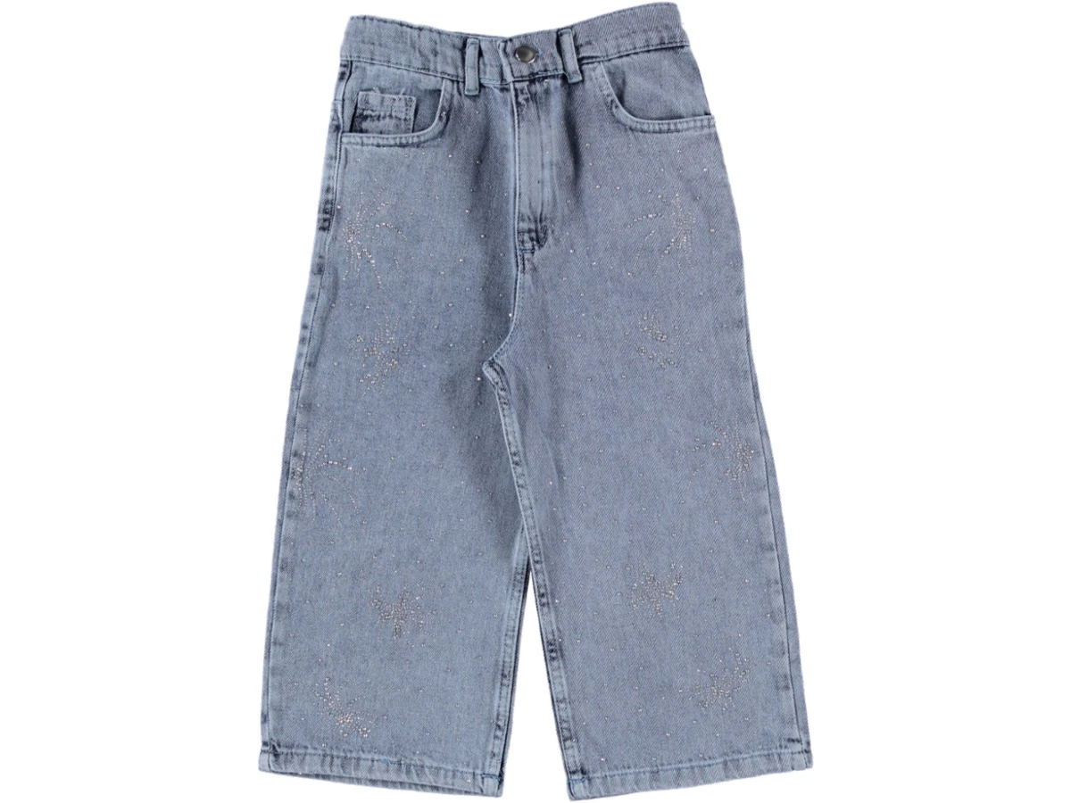 KIZ ÇOCUK TAŞ BASKILI KOT PANTOLON 6/10 YAŞ