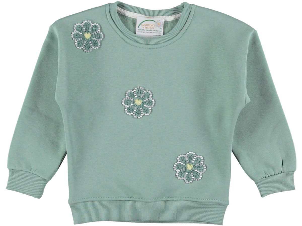 KIZ ÇOCUK ÜÇ PAPATYA İNCİ NAKIŞLI ÜÇ İP SWEAT 5/8 YAŞ