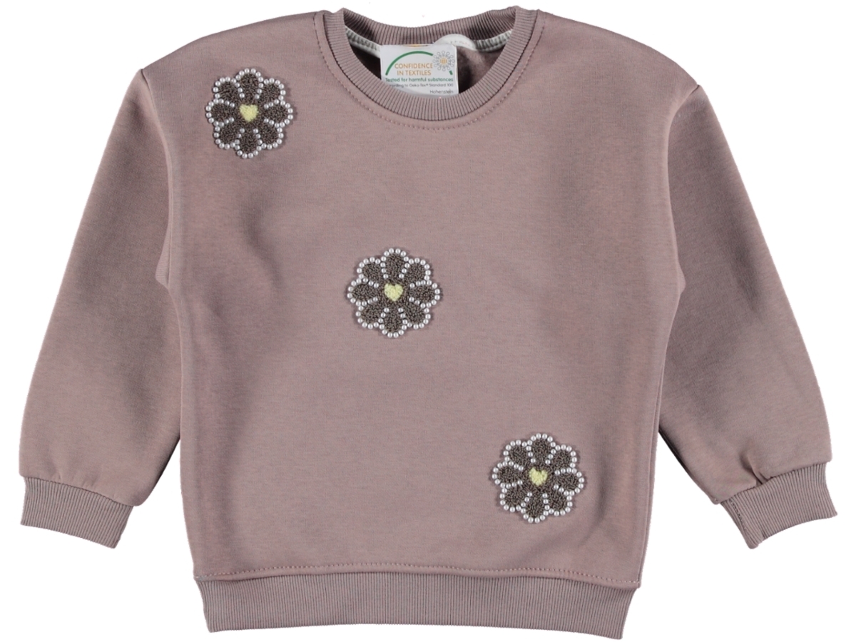 KIZ ÇOCUK ÜÇ PAPATYA İNCİ NAKIŞLI ÜÇ İP SWEAT 9/12 YAŞ