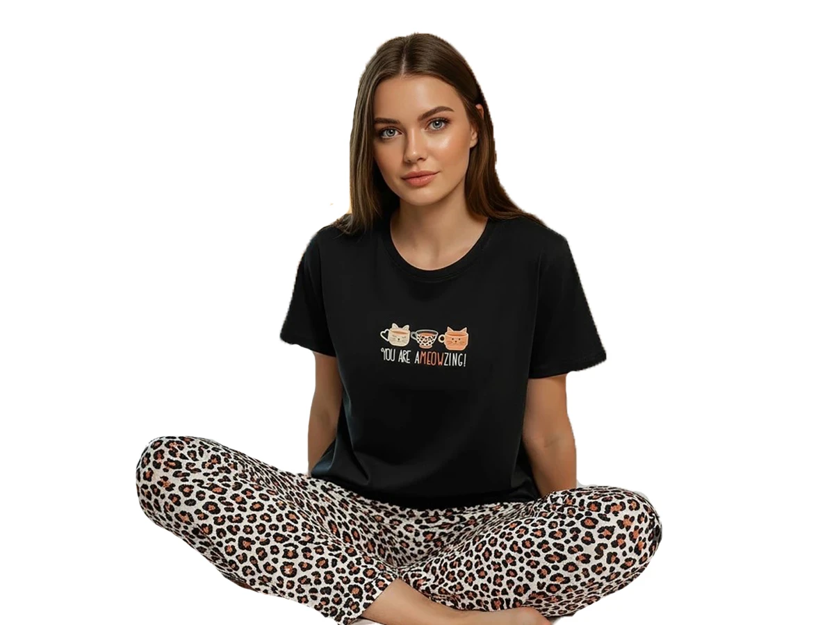 KOMPAK PENYE KISA KOL ALT UZUN BAYAN PİJAMA TAKIM S/2XL