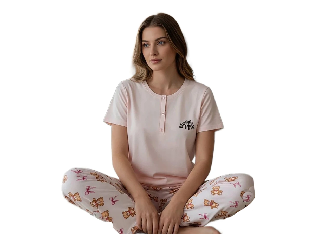 KOMPAK PENYE KISA KOL BAYAN PİJAMA TAKIM S/2XL