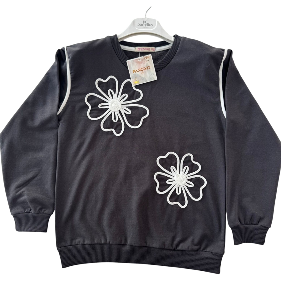 ÇİÇEK İP NAKIŞLI KIZ SWEAT 5/8 YAŞ