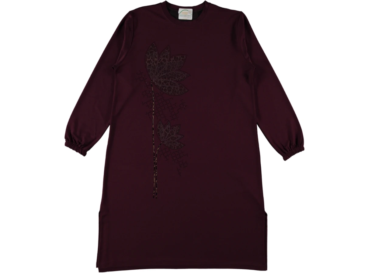 KRİSTAL LEOPAR DESEN ÇİÇEKLİ TAŞLI BAYAN TUNİK L/2XL