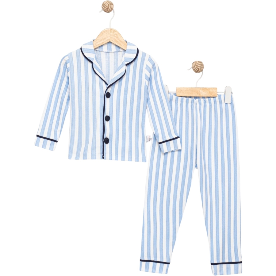 MAVİ ÇİZGİLİ YAKALI PIJAMA TAKIM  4Y,5Y,6Y Erkek