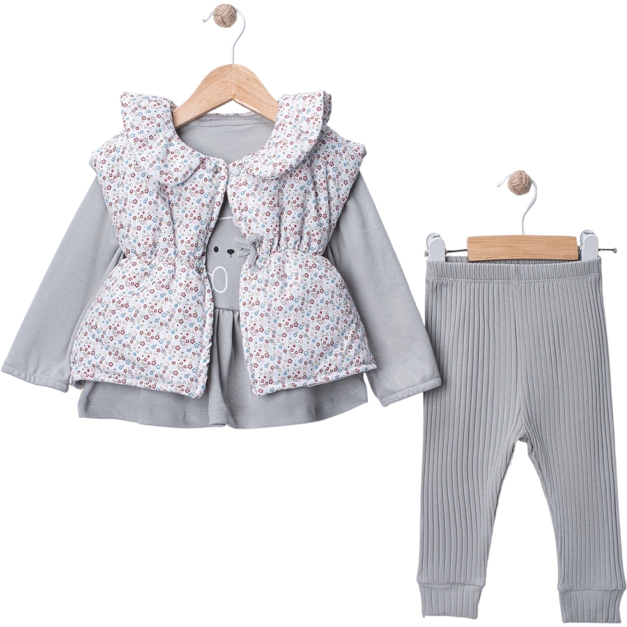 ÇİÇEK BASKILI YELEKLİ KIZ TAKIM 3/12 AY