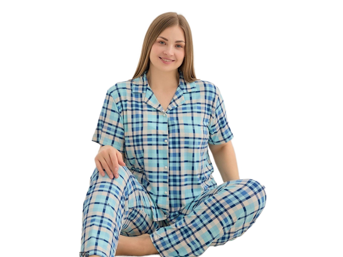 MİLAN BATTAL DÜĞMELİ KISA KOL BAYAN PİJAMA TAKIMI 3XL/XL