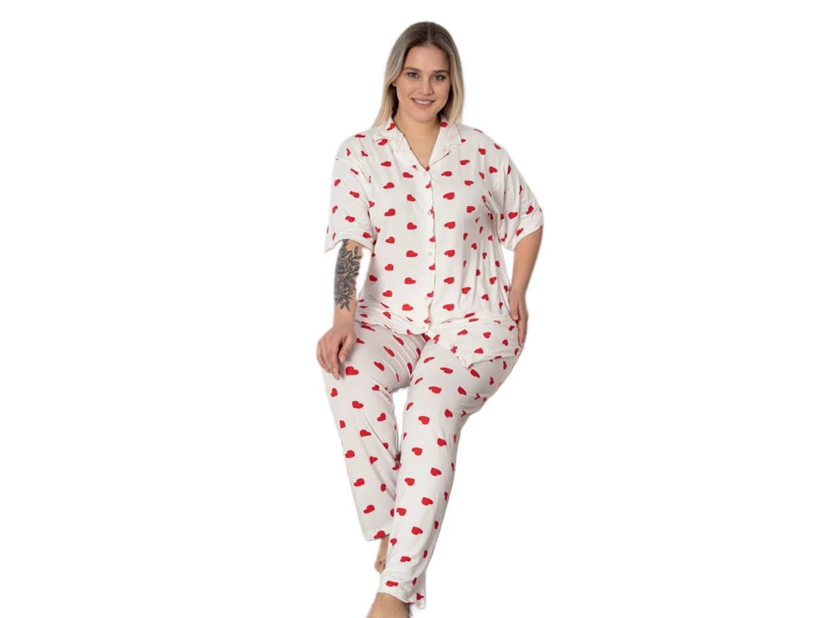 MİLAN BATTAL GÖMLEK YAKA KISA KOL BAYAN PİJAMA TAKIM 3X/6XL