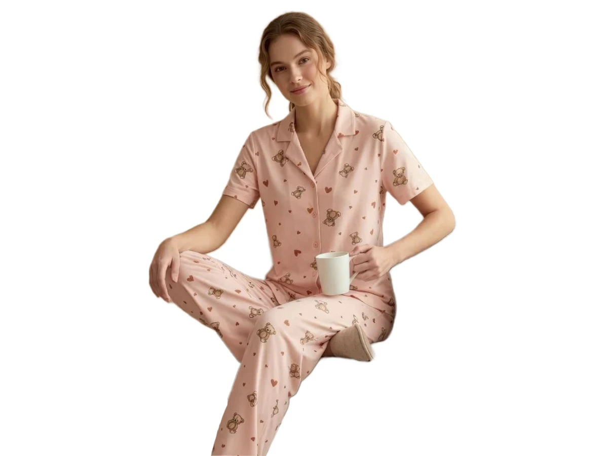 MİLAN BAYAN GÖMLEK YAKA KISA KOL BAYAN PİJAMA TAKIM M/2XL