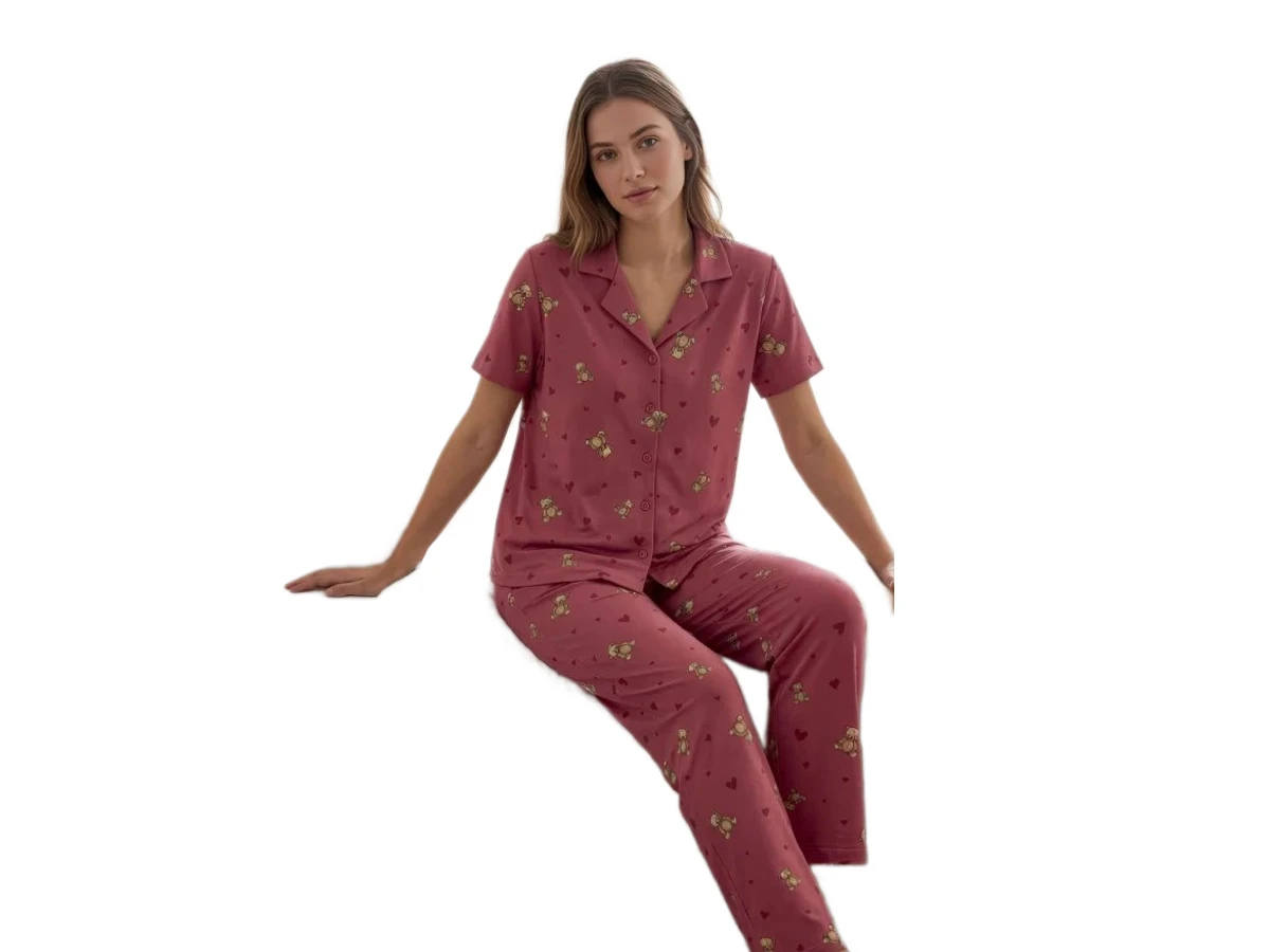 MİLAN GÖMLEK YAKA KISA KOL BAYAN PİJAMA TAKIM M/2XL