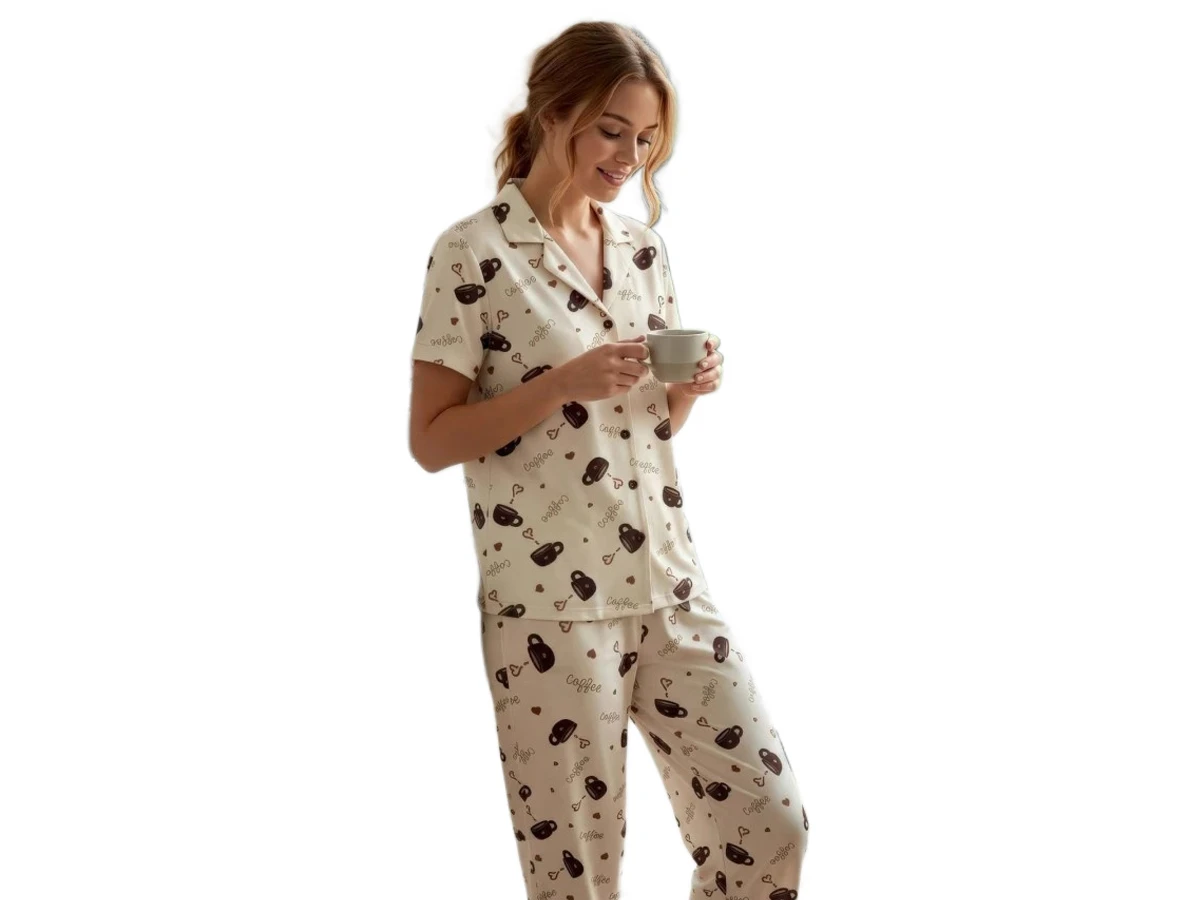 MİLAN GÖMLEK YAKA KISA KOL BAYAN PİJAMA TAKIM M/2XL