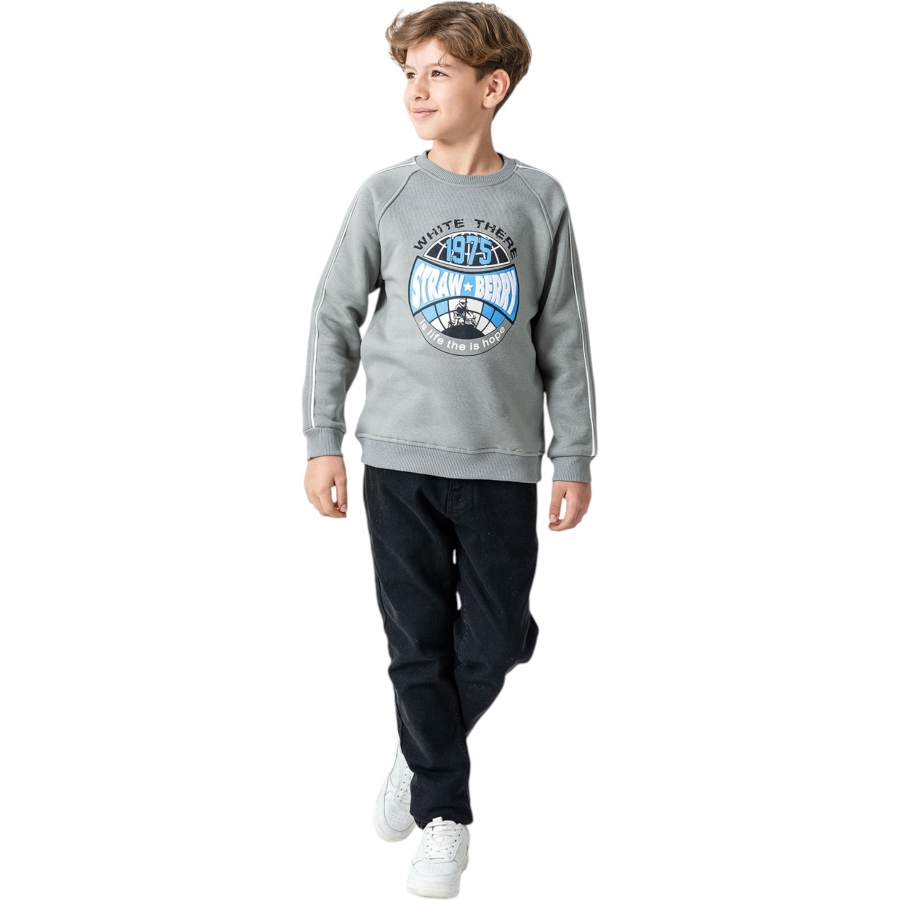 WHITE 1975 BASKILI BİYELİ ÜÇ İP ERKEK SWEAT 7/10 YAŞ