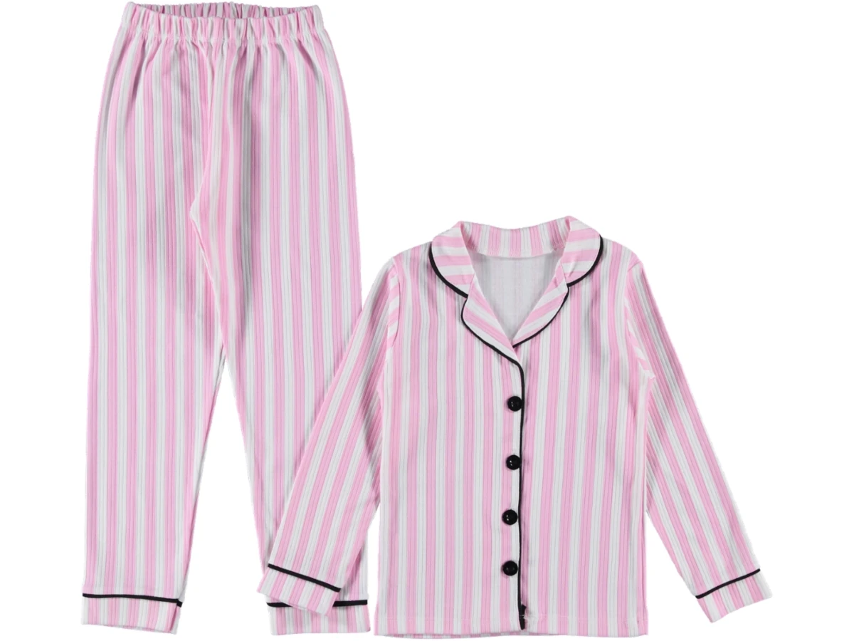 PEMBE ÇİZGİLİ YAKALI ÇOCUK PİJAMA TAKIM 7/9 YAŞ
