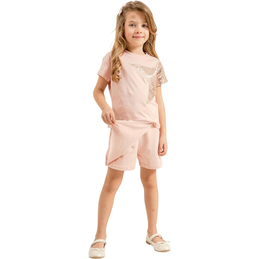 PULLU YILDIZLI ŞORT ETEKLİ KIZ TK 4Y,5Y,7Y,9Y Kız