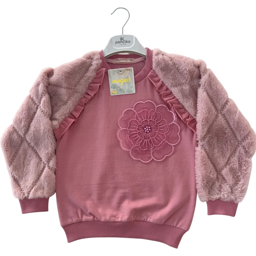 REGLAN KOL GÖĞÜS ÇİÇEK NAKIŞLI İKİ İP KIZ SWEAT 5/8 YAŞ