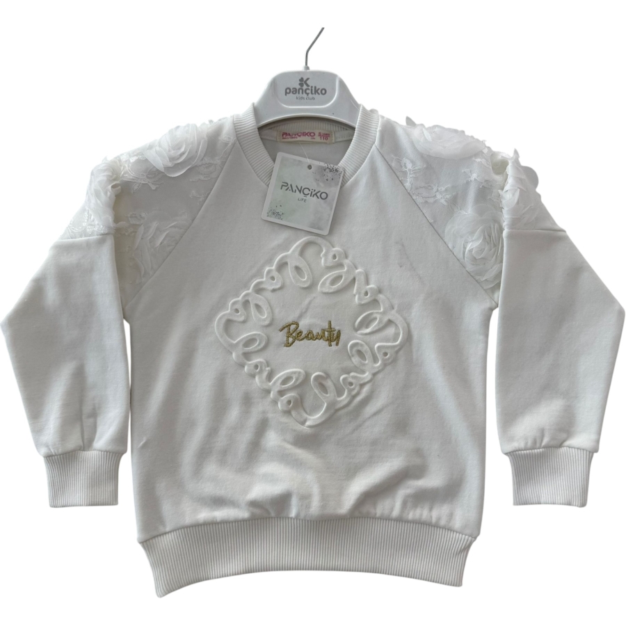 REGLAN KOL TÜL GOFRALI BASKILI İKİ İP KIZ SWEAT 9/12 YAŞ