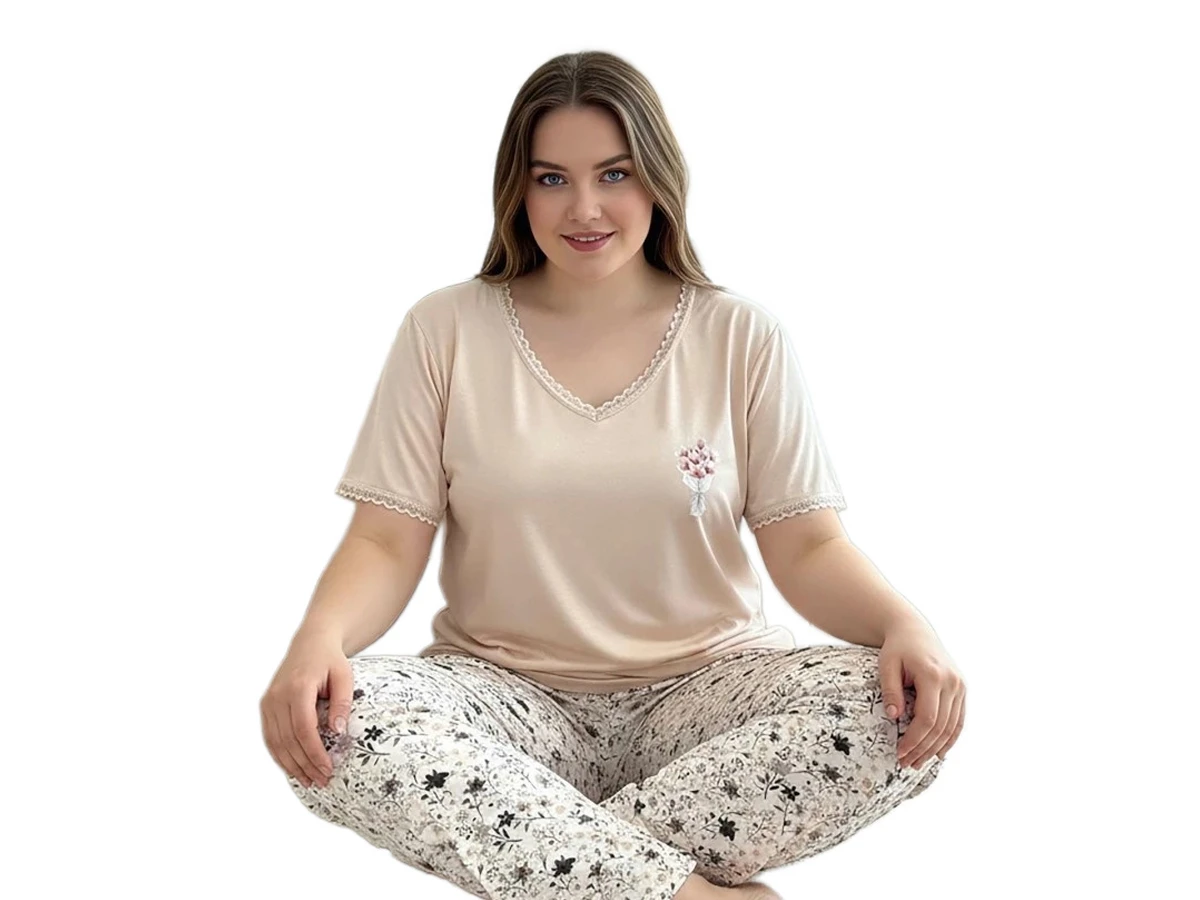 RİNG VİSKON BATTAL BAYAN PİJAMA TAKIM 3XL/5XL