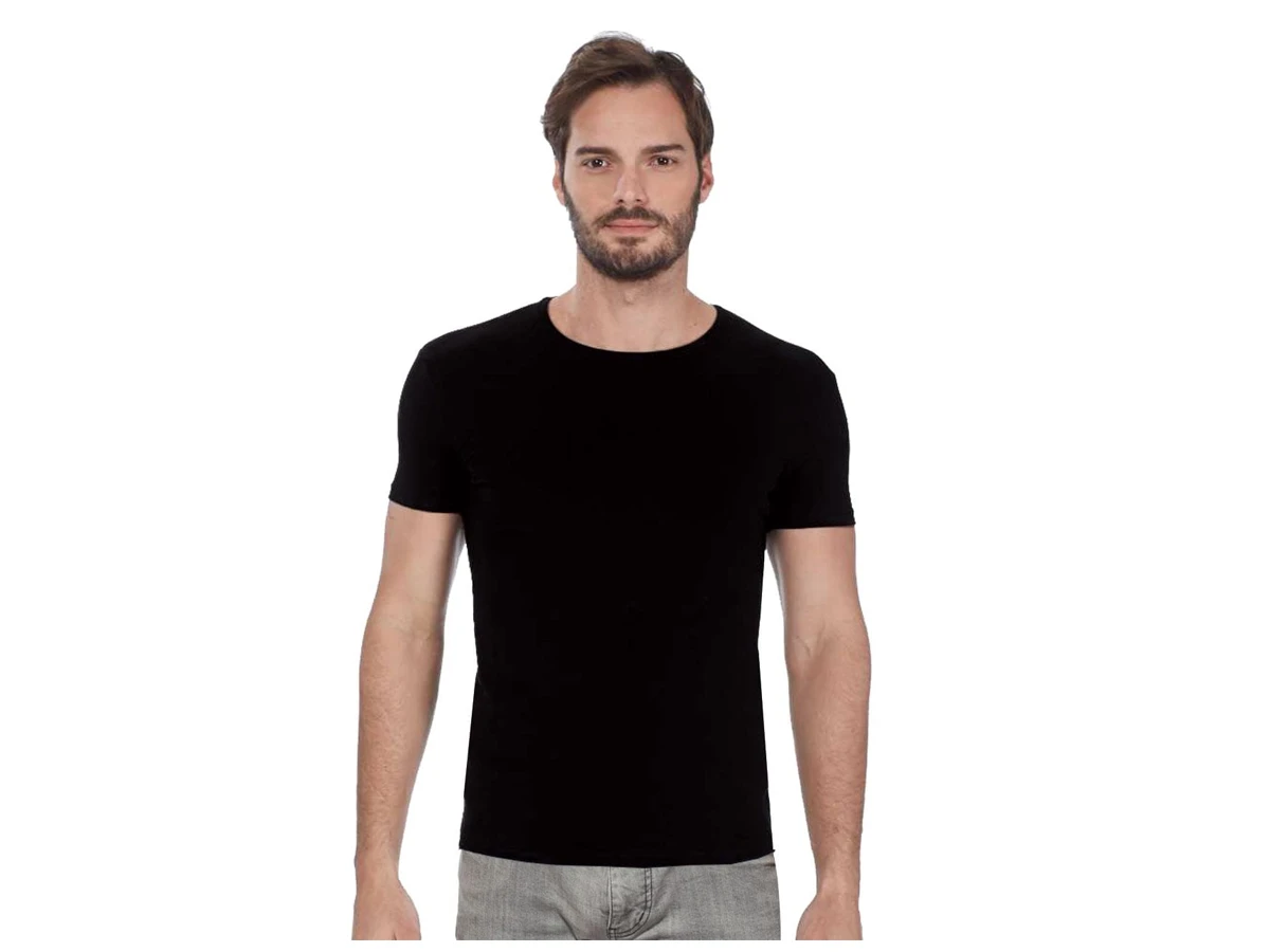 S SİYAH ERKEK MODAL KAPALI YAKA YARIM KOL TSHIRT
