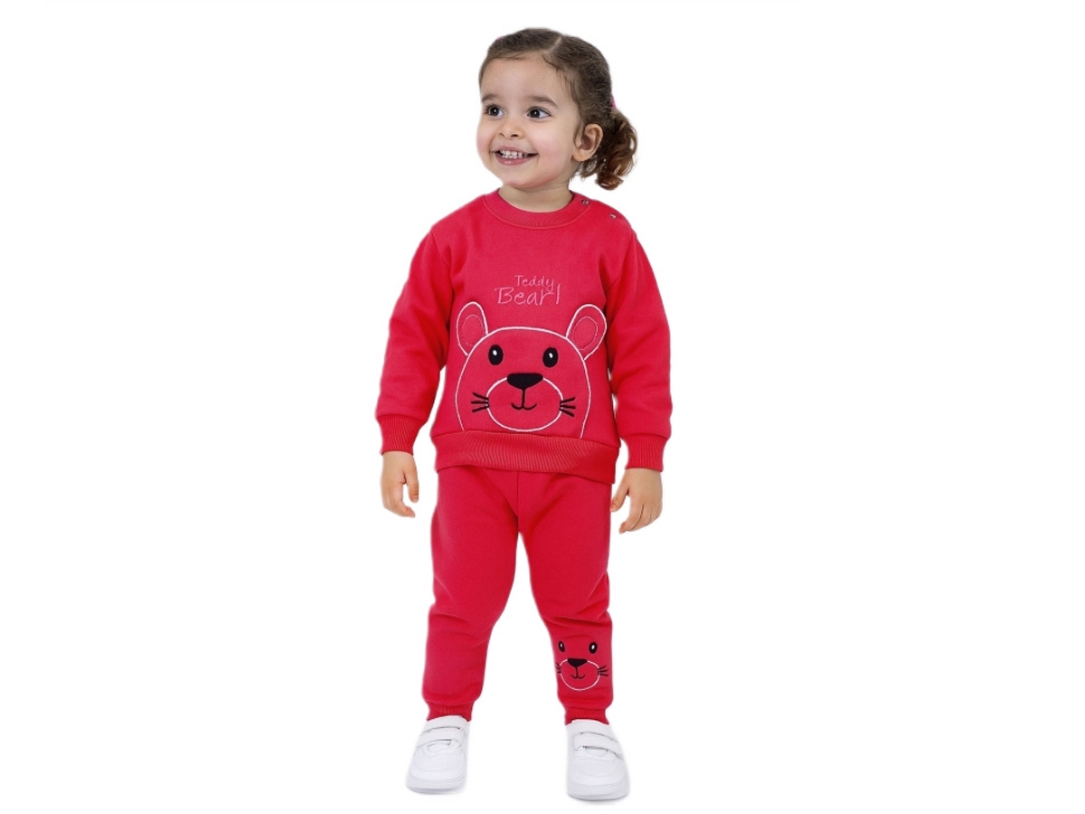 TEDDY BEAR NAKIŞLI KULAK DETAYLI İKİ İP KIZ TAKIM 6/24 AY