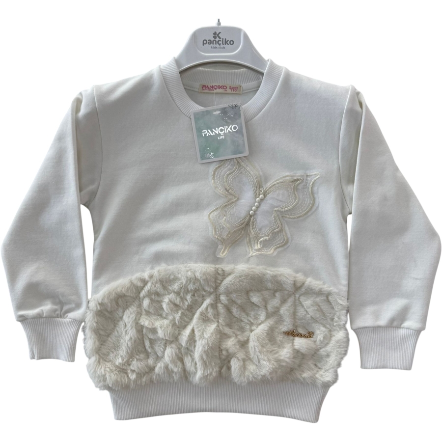 TÜL KELEBEK NAKIŞLI PELUŞLU İKİ İP KIZ SWEAT 5/8 YAŞ