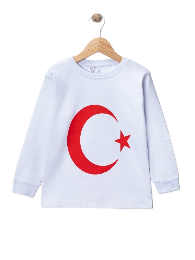 UNİSEX BEYAZ BAYRAK BASKILI UZUN KOL SWEAT 9/12 YAŞ