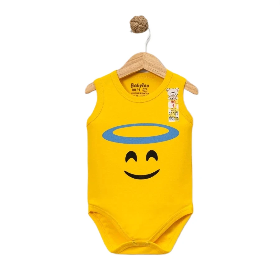 UNİSEX SEVİMLİ SURAT EMOJİ BASKILI ASKILI ÇITÇITLI BADİ 3/18 AY