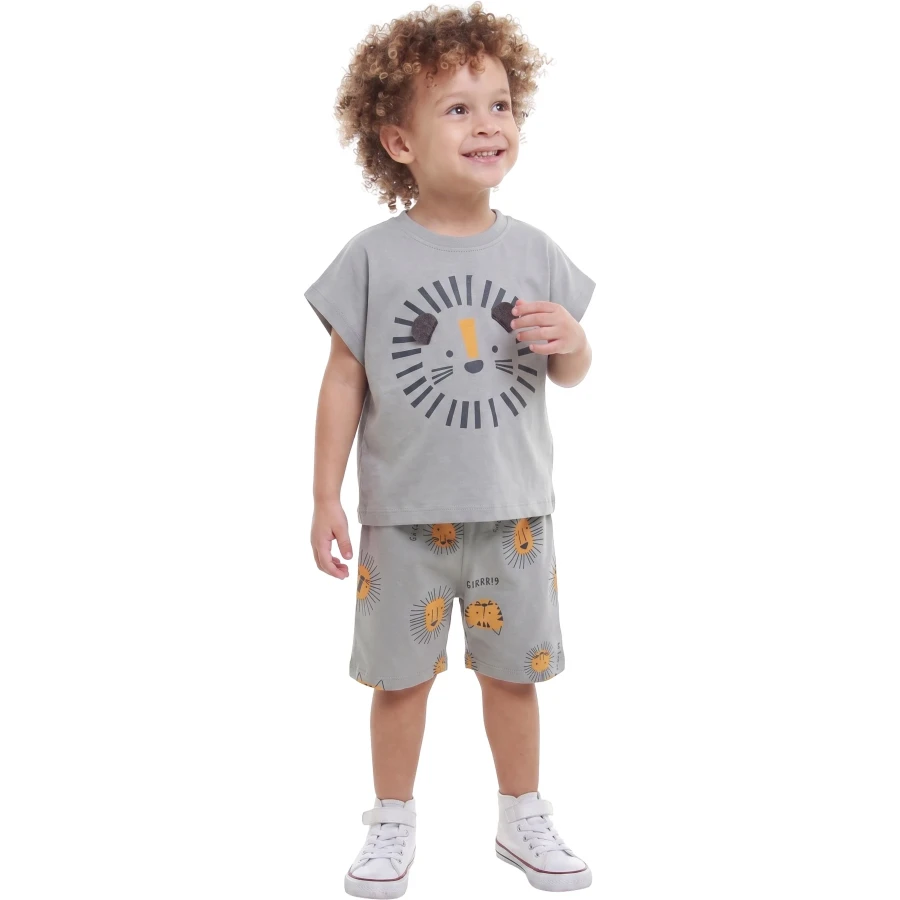 YAZLIK ASLAN BASKILI KULAK NAKIŞLI ŞORTLU TAKIM 12 Ay,2Y,3Y,4Y Erkek