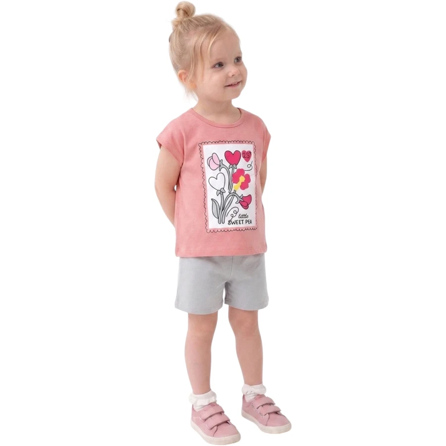 YAZLIK ÇİÇEK BASKILI ŞORTLU TAKIM  12 Ay,2Y,3Y,4Y Kız