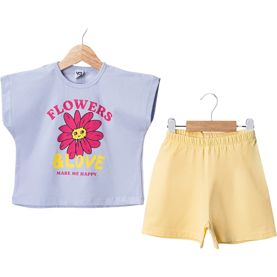 ÇİÇEK FLOWERS BASKILI ŞORTLU SÜPREM TAKIM 1/4 YAŞ