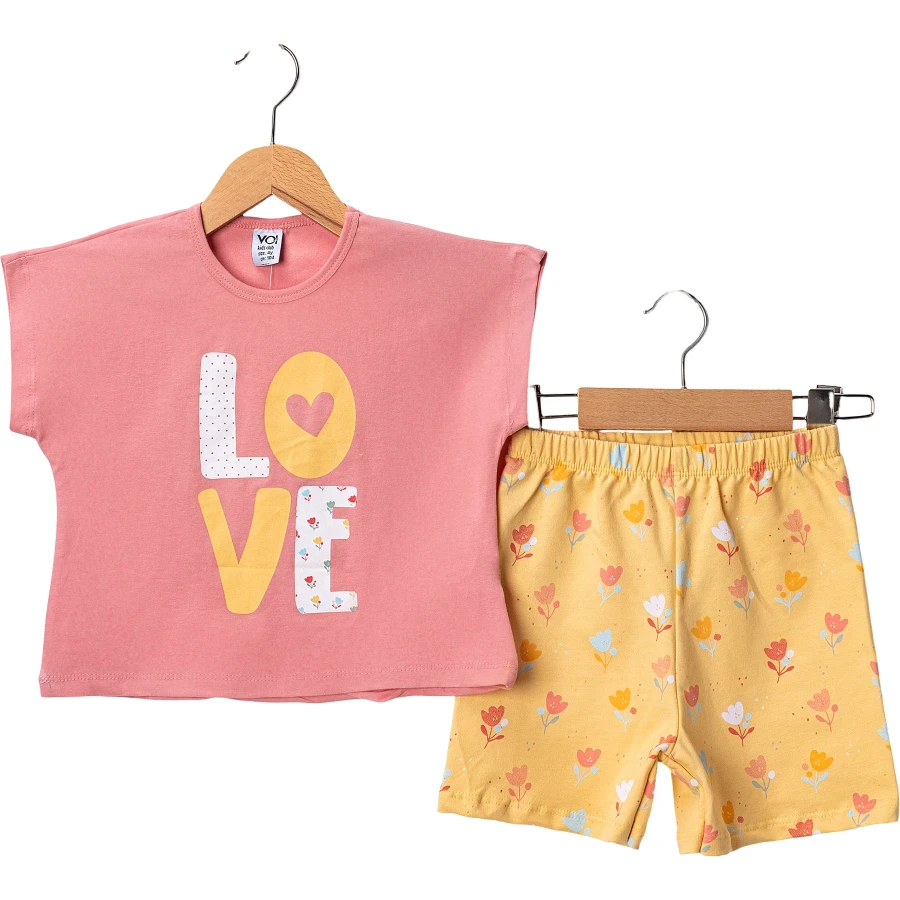 YAZLIK LOVE BASKILI ŞORTLU TAKIM 12 Ay,2Y,3Y,4Y Kız