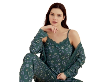 PEGASUS SABAHLIKLI 3'LÜ BAYAN PİJAMA TAKIM S/XL