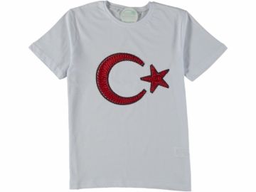 BEYAZ KURDALELİ AY YILDIZ KIZ TSHİRT 14/16 YAŞ 