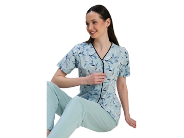 ÖNDEN DÜĞMELİ KISA KOL BAYAN PİJAMA TAKIM S/XL