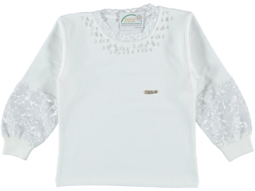 YAKA DANTELLİ İNCİLİ KIZ SWEAT 9/12 YAŞ