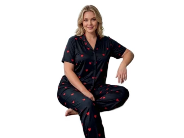 MİLAN BATTAL GÖMLEK YAKA KISA KOL BAYAN PİJAMA TAKIM 3XL/6XL