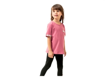 3/6YAŞ KIZ KOL AĞZI VE CEP İNCE DANTELLİ TSHIRT