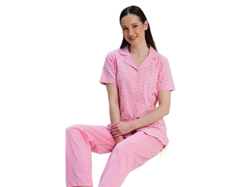 ÖNDEN DÜĞMELİ KISA KOL BAYAN PİJAMA TAKIM S/XL