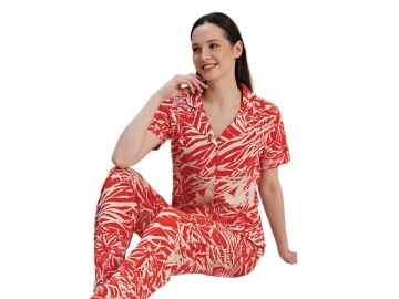 VİSKON ÖNDEN DÜĞMELİ BAYAN PİJAMA TAKIM S/XL