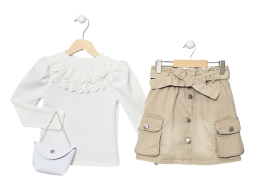 YANCEPLİ KOT ETEK TAKIM  2Y,3Y,4Y,5Y Kız