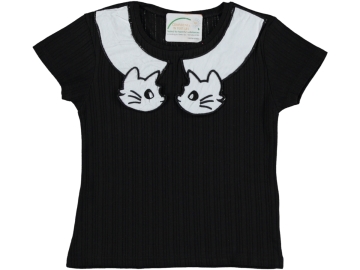 BEBE YAKA KEDİLİ İNTERLOK PENYE KIZ TİŞÖRT 5/8 YAŞ