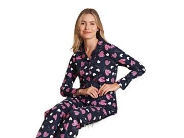 ÖNDEN DÜĞMELİ UZUN KOL BAYAN PİJAMA TAKIM S/XL