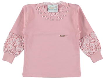 YAKA DANTELLİ İNCİLİ KIZ SWEAT 5/8 YAŞ