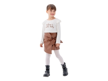 Deri Etekli Penye Takım  6Y,7Y,8Y,9Y Kız