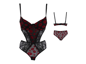 B CUP DESTEKLİ FLOK BASKI BODYSUIT SÜTYEN