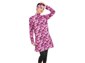 BATTAL UZUN KOLLU FUL LİKRALI DESENLİ BAYAN TESETTÜR MAYO 3XL/6XL