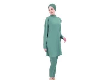 BATTAL UZUN KOLLU LİKRALI DÜZ RENK BAYAN TESETTÜR MAYO 3XL/6XL