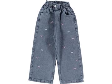 BEL LASTİKLİ KALP NAKIŞLI KOT PANTOLON 5/8 YAŞ