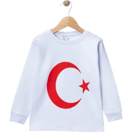 BEYAZ BAYRAK BASKILI UZUN KOL SWEAT 5Y,6Y,7Y,8Y Uni