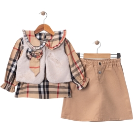 BURBERRY GÖMLEK YELEKLİ ETEKLİ TAKIM 2Y,3Y,4Y,5Y Kız