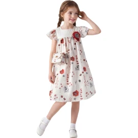 ÇİÇEK BASKILI ELBİSE  3Y,4Y,5Y,6Y Kız